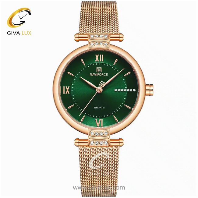 ساعت مچی اورجینال زنانه ناوی فورس|Naviforce|نوی فورس|نیوی فورس رزگلد | رزگلد| سبز| کد رفرنس NF5019